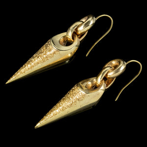 Antique Victorian Etruscan Drop Earrings Pinchbeck Gold Gilt Circa 1870