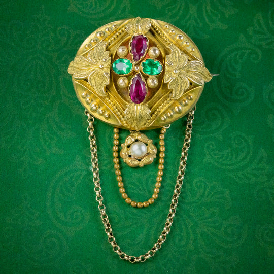 Antique Victorian Etruscan Paste Brooch Dated 1871