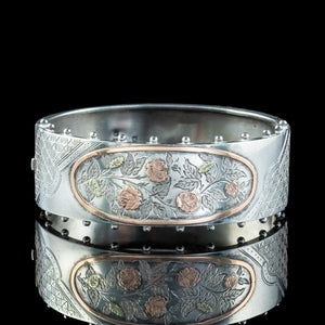 Antique Victorian Floral Cuff Bangle Sterling Silver Dated 1882