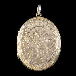 Antique Victorian Floral Locket 9ct Gold 