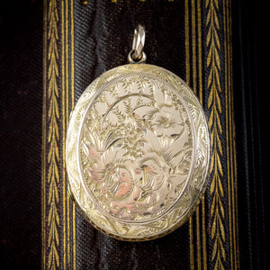 Antique Victorian Floral Locket 9ct Gold 