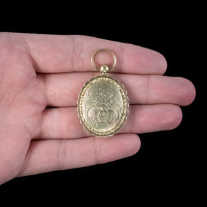 Antique Victorian Floral Locket 9ct Gold With Tintype Photograph 