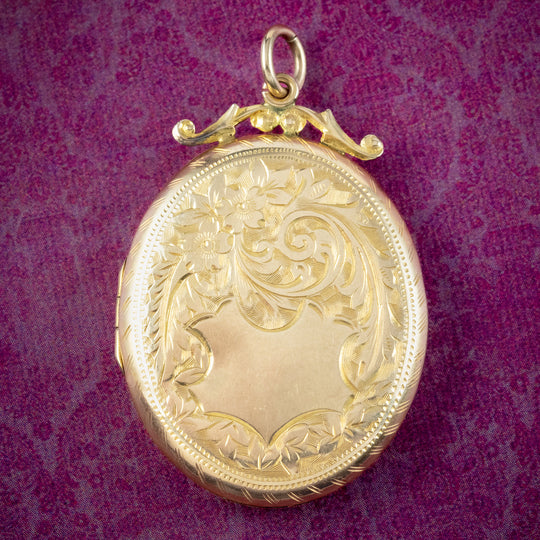 Antique Victorian Forget Me Not Locket 9ct Gold Back And Front