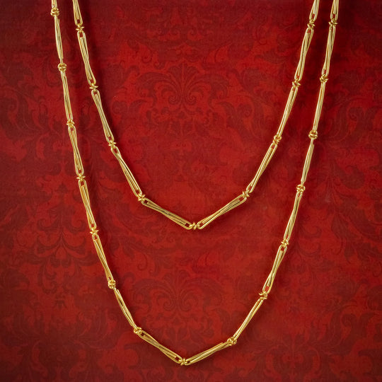 Antique Victorian French Long Chain Silver 18ct Gold Gilt