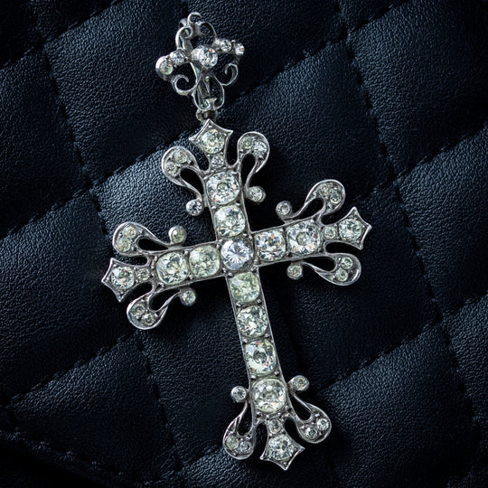 Antique Victorian French Paste Cross Pendant Silver