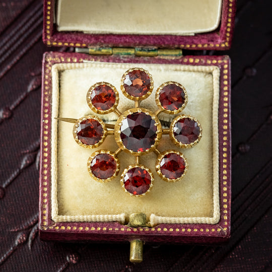 Antique Victorian Garnet Flower Brooch 18ct Gold 6.8ct Total