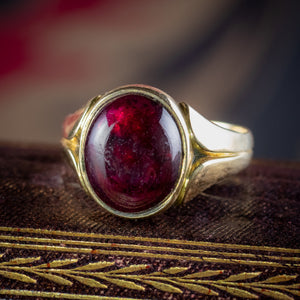 Antique Victorian Garnet Signet Ring 6ct Cabochon Dated 1874