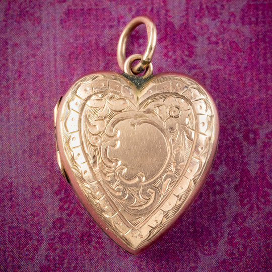 Antique Victorian Heart Locket 9ct Gold Back And Front