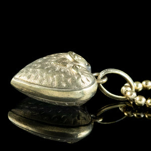 Antique Victorian Heart Pendant And Chain Silver Gold Gilt