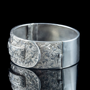 Antique Victorian Ivy Buckle Cuff Bangle Silver