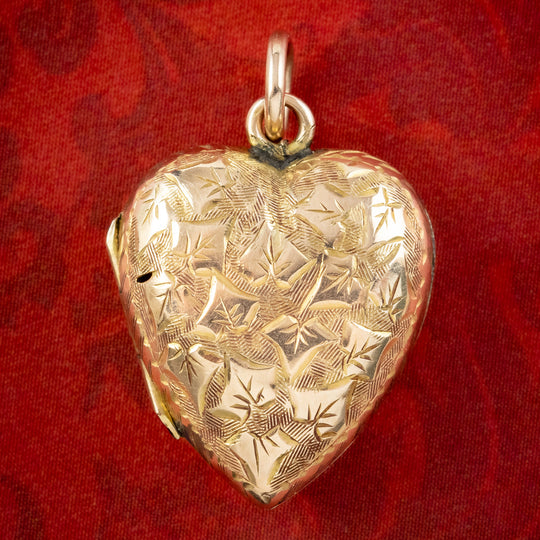 Antique Victorian Ivy Heart Locket 9ct Gold Dated 1886
