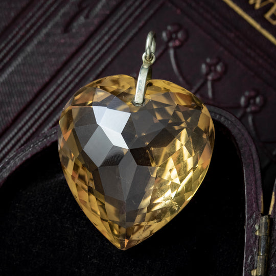 Antique Victorian Large Smokey Quartz Heart Pendant 90ct Stone