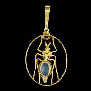 Antique Victorian Moonstone Amethyst Sapphire Insect Pendant 15ct Gold