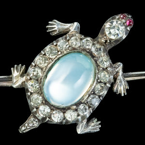 Antique Victorian Moonstone Paste Turtle Bar Brooches Sterling Silver 