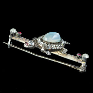 Antique Victorian Moonstone Paste Turtle Bar Brooches Sterling Silver 