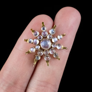Antique Victorian Moonstone Star Brooches 15ct Gold Circa 1890