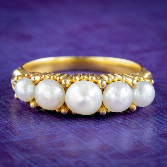 Antique Victorian Natural Pearl Five Stone Ring