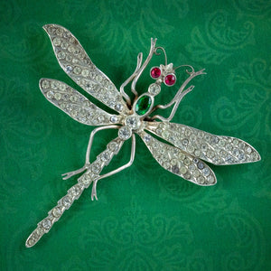Antique Victorian Paste Dragonfly Brooches Silver Circa 1900