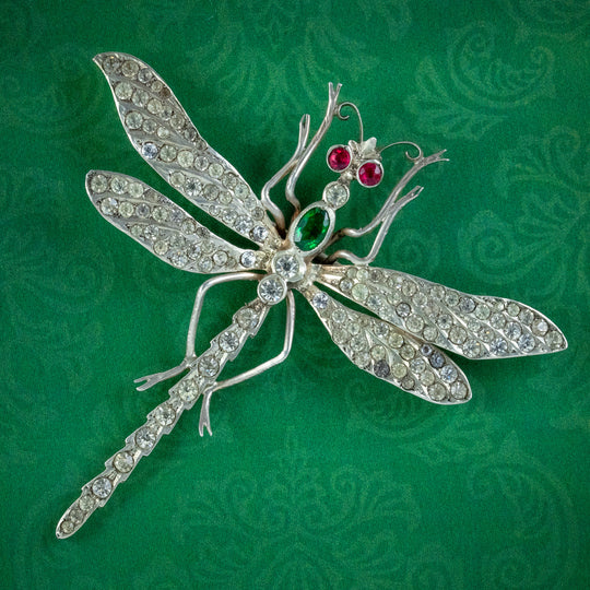 Antique Victorian Paste Dragonfly Brooch Silver Circa 1900