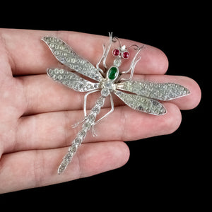 Antique Victorian Paste Dragonfly Brooches Silver Circa 1900