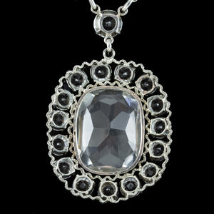 Antique Victorian Paste Lavaliere Pendant Necklace Silver