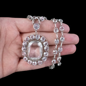 Antique Victorian Paste Lavaliere Pendant Necklace Silver