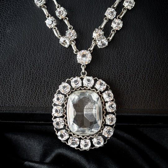 Antique Victorian Paste Lavaliere Pendant Necklace Silver