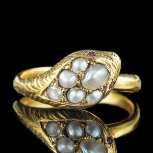 Antique Victorian Pearl Ruby Snake Ring 