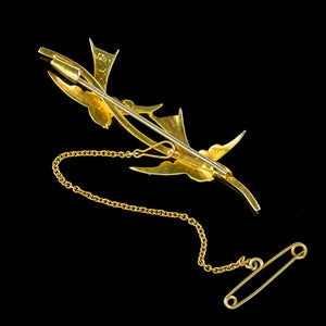 Antique Victorian Pearl Swallow Brooches 9ct Gold 