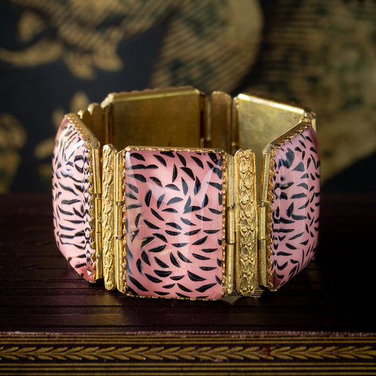 Antique Victorian Pink Glass Cuff Bracelet