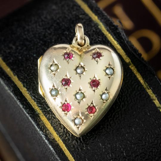 Antique Victorian Pink Paste Pearl Heart Locket 15ct Gold
