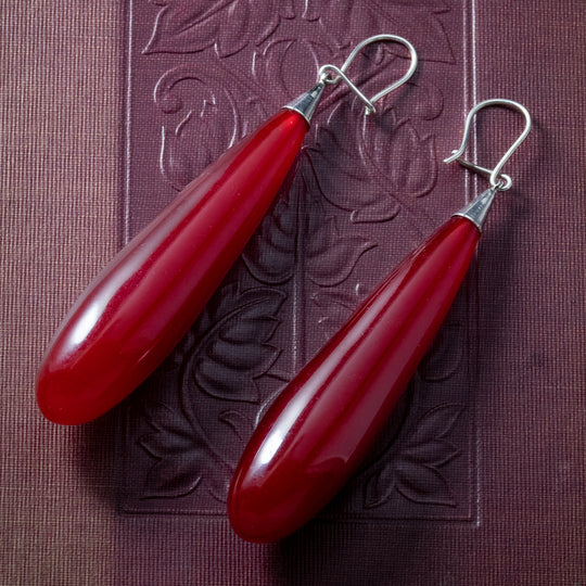 Antique Victorian Red Amber Drop Earrings Silver Wires