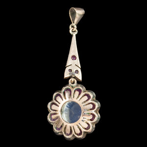 Antique Victorian Ruby Moonstone Flower Pendant 15ct Gold 3.5ct Moonstone