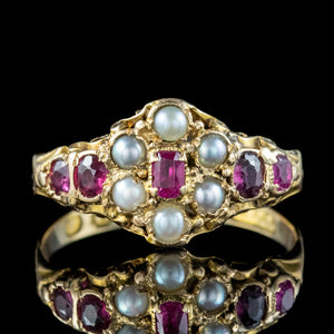 Antique Victorian Ruby Pearl Cluster Ring Dated 1870