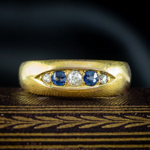 Antique Victorian Sapphire Diamond Band Ring Dated 1891