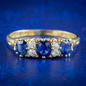 Antique Victorian Sapphire Diamond Ring 0.70ct Total Dated 1897
