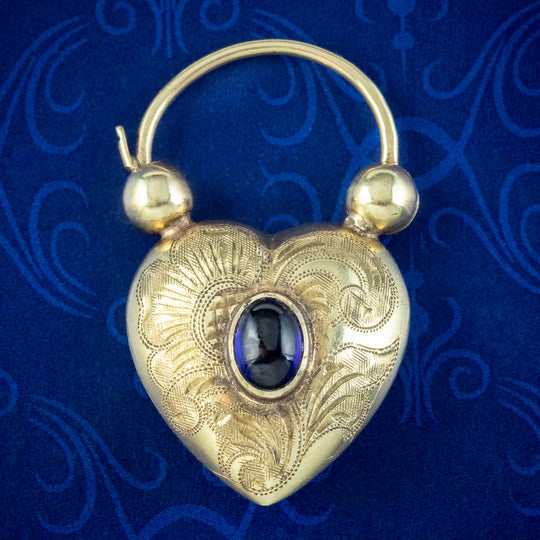 Antique Victorian Sapphire Heart Padlock 9ct Gold 0.70ct Sapphire