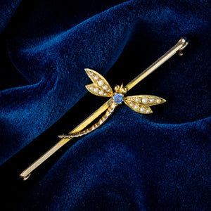 Antique Victorian Sapphire Pearl Dragonfly Brooches 9ct Gold