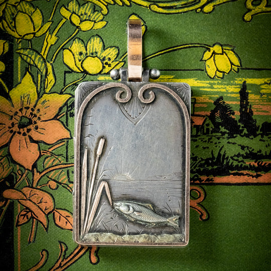 Antique Victorian Silver Fish Locket Pendant Circa 1880