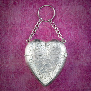 Antique Victorian Silver Heart Vesta Case Pendant Dated 1897