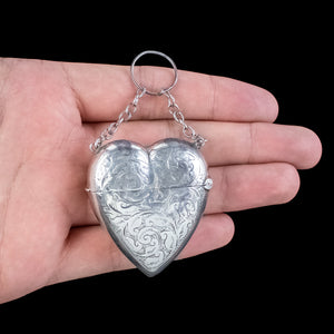 Antique Victorian Silver Heart Vesta Case Pendant Dated 1897