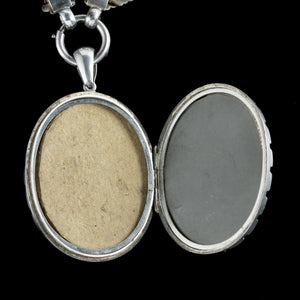 Antique Victorian Silver Locket And Collar Necklace 