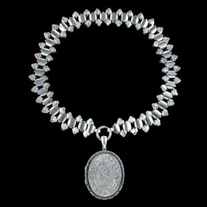 Antique Victorian Silver Locket And Collar Necklace 