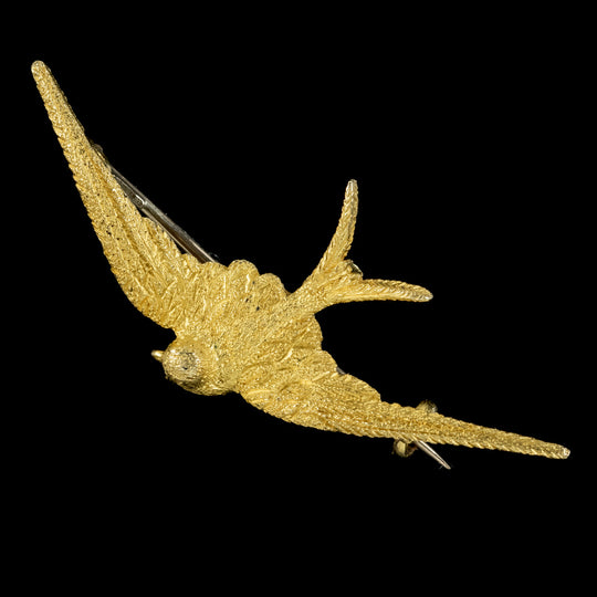 Antique Victorian Swallow Brooch 15ct Gold Circa 1880