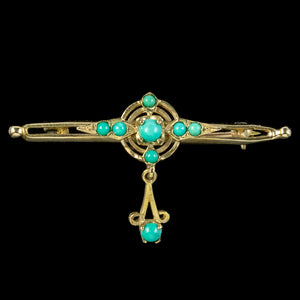 Vintage Turquoise Bar Brooches 9ct Gold With Box