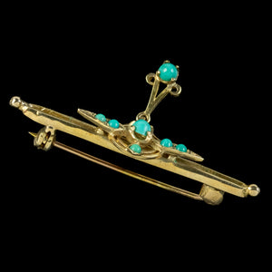 Vintage Turquoise Bar Brooches 9ct Gold With Box