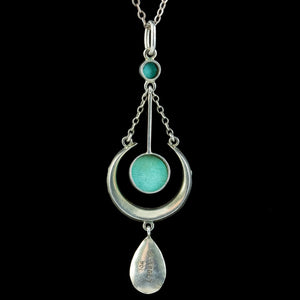 Antique Victorian Turquoise Crescent Pendant Necklace Silver 