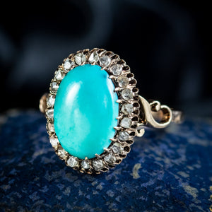 Antique Victorian Turquoise Diamond Cluster Ring 6ct Turquoise