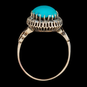 Antique Victorian Turquoise Diamond Cluster Ring 6ct Turquoise