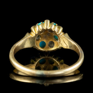 Antique Victorian Turquoise Diamond Flower Ring Dated 1871
